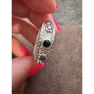 Judith Ripka Sapphire Ruby Emerald Twisted Cable Sterling Silver Ring Size 8.5